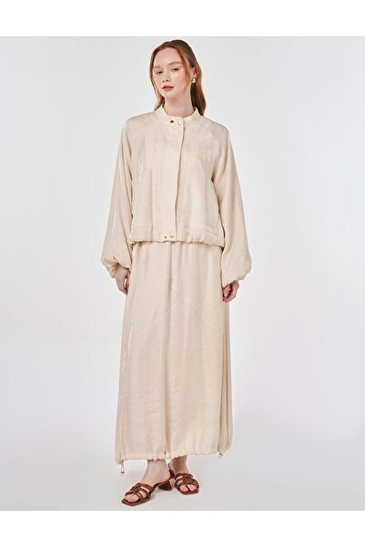 Kayra طقم تنورة من الرايون مع جيوب وحقيبة كريمية اللون