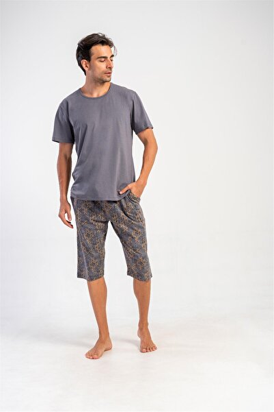 OBJE تي شيرت رجالي بأكمام قصيرة مدخن اللون