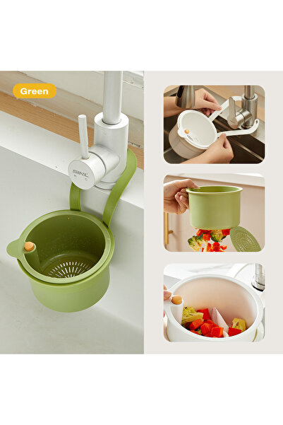 Choice سلة تصريف حوض المطبخ 2 في 1، لون أخضر فاتح، كيس فلتر معلق، سلة تفريغ ت...