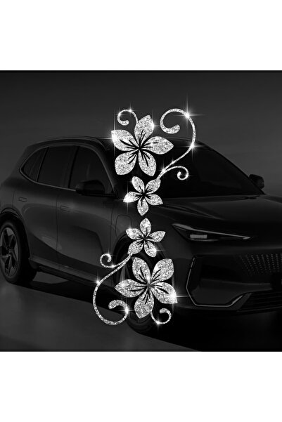 Choice ملصق سيارة فضي لامع على شكل زهرة متسلقة رباعية، مصنوع من الفينيل ذاتي ...