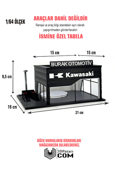 Butik 1/64 Ölçekli Kawasaki Diorama Tasarımlı Araç Sergileme Garajı 3D Baskı