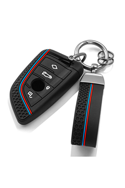 Choice حافظة مفاتيح سيارة من السيليكون الأسود مع سلسلة مفاتيح لسيارات BMW الف...