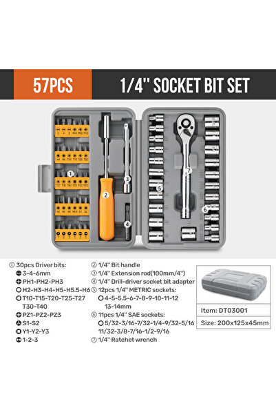 Choice 57Pcs 57PCS Apollo 57Pcs 1/4" Socket Ratchet Wrench Set Complete Car R...