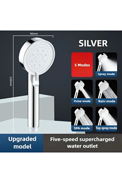 Choice1 رأس دش فضي أسود بخمسة أوضاع، رأس دش قابل للتعديل بضغط عالٍ وموفر للمياه