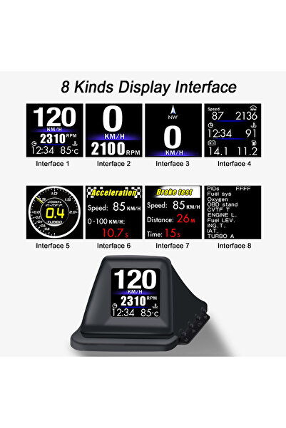 Choice شاشة عرض رأسية سوداء OBD2+GPS كمبيوتر داخلي RPM Turbo HUD ضغط الزيت در...