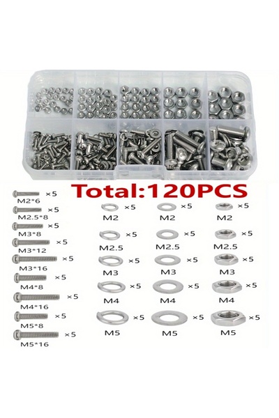 Choice 120pcs 1box Hex Nuts and Bolt Set - 320 pieces/120 pieces, durable M2 ...