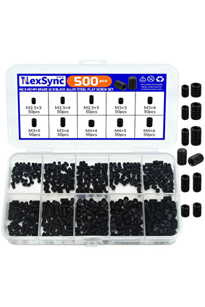 Choice1 500 قطعة من الفولاذ الأسود، مقاسات M2.5، M3، M4، DIN913، 304، فولاذ م...