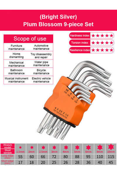 choice2 Torx S 9Pcs Torx Star Wrench Kits Set Allen Keys Hexagon Hex Head Spa...