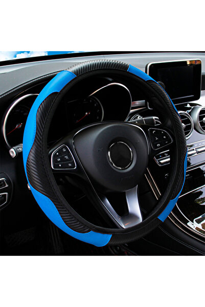 Choice غطاء عجلة قيادة سيارة من الجلد الصناعي الأزرق مقاس 15 بوصة، بتصميم بسي...