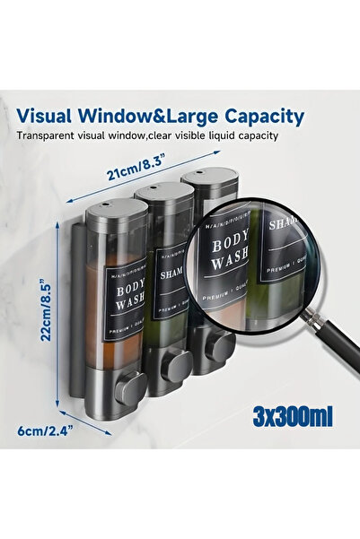 Choice موزع شامبو وبلسم ثلاثي أسود اللون، سعة 300 مل × 3، مصنوع من مادة ABS، ...