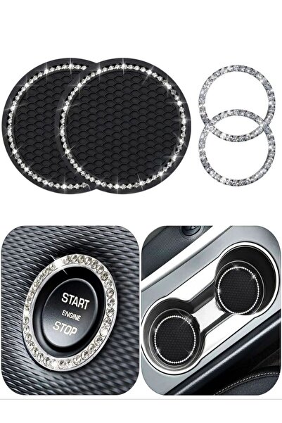 Choice Black 4pcs 4pcs Car Interior Set 2pcs Cup Mat + 2pcs Ignition Decorati...