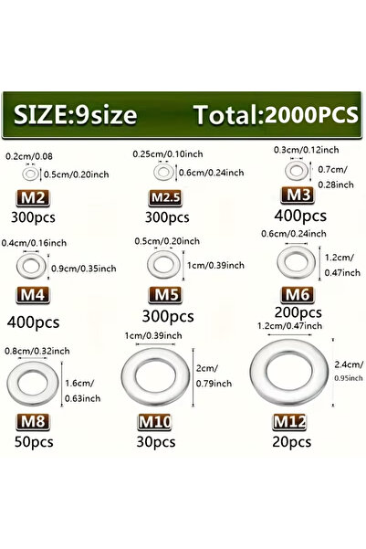 Choice 2000pcs box 2000pcs 304 Stainless Steel Flat Washers - Metric M2-M12, ...