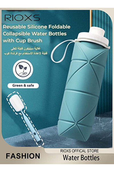 RIOXS Collapsible Water Bottles with Cup Brush Reusable Silicone Foldable Tra...