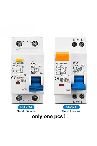 choice2 قاطع دائرة كهربائية متبقية TPNL 40A 230V 1P+N مع حماية من التيار الزا...