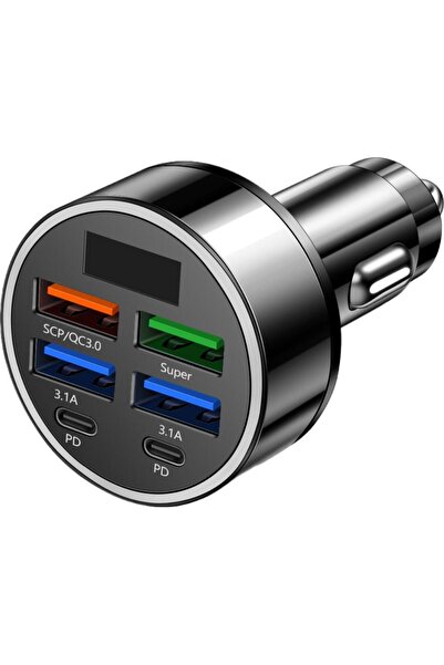 Choice شاحن سيارة أسود بقوة 100 واط و6 منافذ، شحن سريع، منفذ USB من النوع C، ...