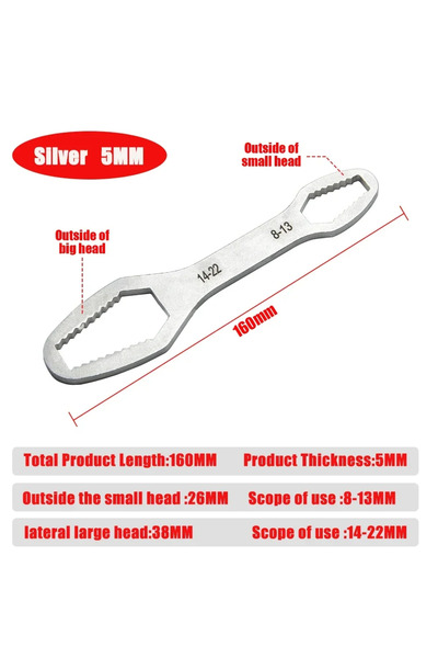 choice2 160mm 8-22mm 5mm 1pc Universal Double Ended Wrench, Self-Tightening S...