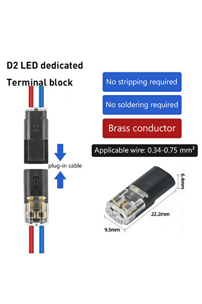 Choice7 100 قطعة من موصلات كهربائية من النوع T ذات قابس D2 أحادي أو ثنائي أو ...