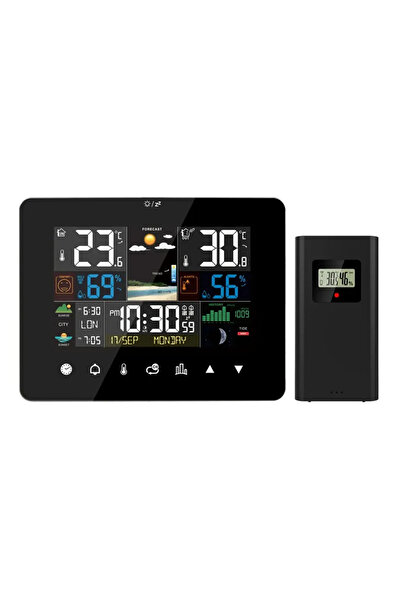 Choice محطة طقس متعددة الوظائف سوداء اللون، ساعة منبه، مقياس حرارة، مقياس رطو...