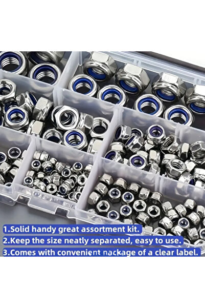 Choice علبة تحتوي على 230 قطعة من صواميل القفل المترية المصنوعة من الفولاذ ال...