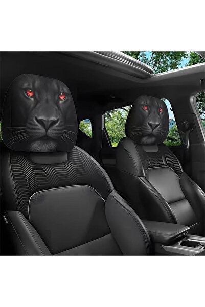 Choice قطعتان من أغطية وسائد رأس السيارة بتصميم أسد ذي عيون حمراء، باللون الأ...