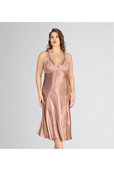 OBJE Women's Mink Battal Satin Long Nightgown