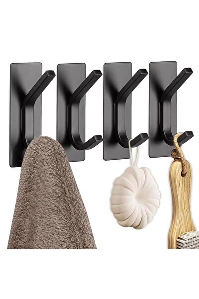 Choice مجموعة من 4 خطافات مناشف سوداء ذاتية اللصق للحمام، مصنوعة من الفولاذ ا...