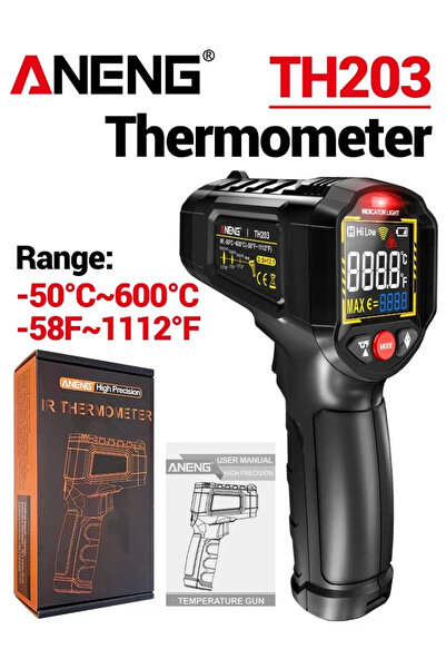 ANENG مقياس حرارة رقمي بالأشعة تحت الحمراء TH203 أسود اللون، نطاق قياس درجة ا...