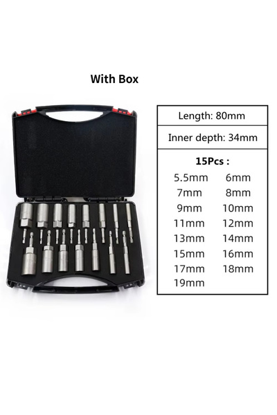Choice 15Pcs With Box Krachtige 5.5mm-19mm Hex Socket Sleeve Nozzles Nut Driv...