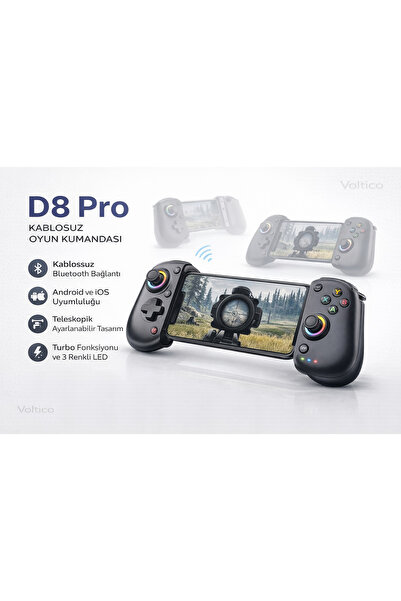 Voltico D8 Pro Bluetooth Kablosuz Oyun Kumandası – Android & iOS Uyumlu, RGB ...