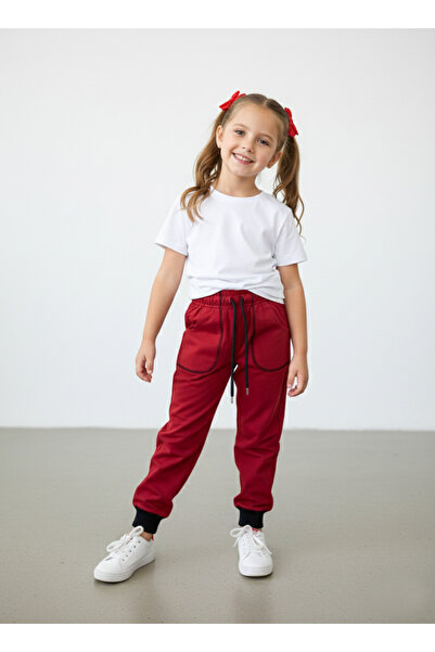 OBJE Girl's Red Two Thread Long Bottom