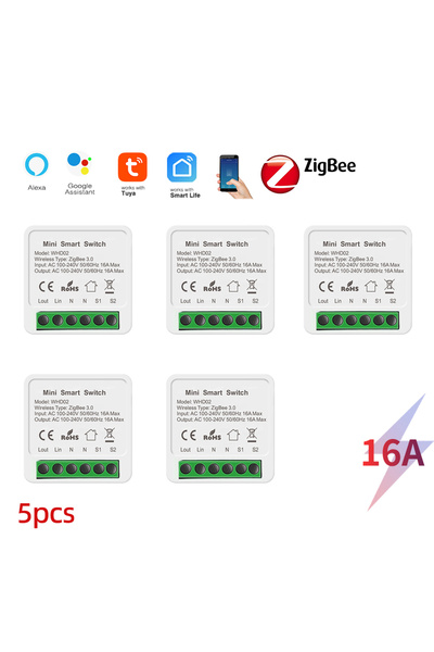 choice2 5pcs Tuya 16A ZigBee Smart Switch Module with Power Monitor 2 Way Con...