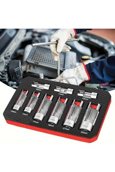 Choice مجموعة أدوات فك أنابيب الزيت المفتوحة لحساس الأكسجين (9 قطع) مع مفتاح ...