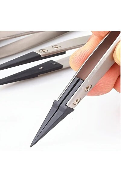 Choice ملقط دقيق فضي اللون بطول 13 سم، مقاوم للكهرباء الساكنة، مزود برؤوس مضا...