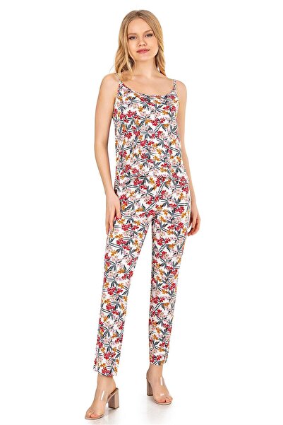 OBJE Women's Ecru Floral Viscose Long Bottoms
