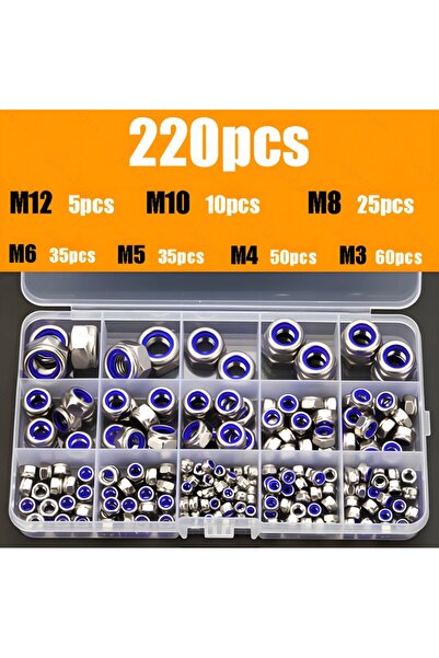 Choice3 220LockNuts AGASHE 170/220/240pcs Stainless Steel Metric Locknut Kit,...