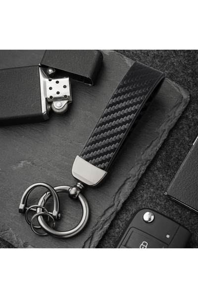 choice2 سلسلة مفاتيح سوداء بتصميم ألياف الكربون، مصنوعة من جلد المايكروفايبر،...