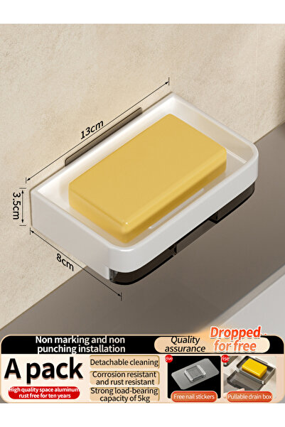 Choice رف أبيض لتخزين الصابون بدون ثقب، حامل صابون للاستحمام بدون حفر، يُثبت ...
