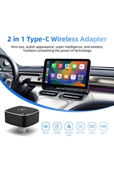 Choice محول سيارة سلكي من النوع C، لاسلكي 2 في 1، يدعم CarPlay وAndroid Auto،...