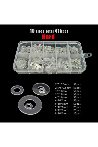 Choice1 مجموعة حلقات غسيل بلاستيكية شفافة مسطحة من مادة PVC، 415 قطعة، 415/10...