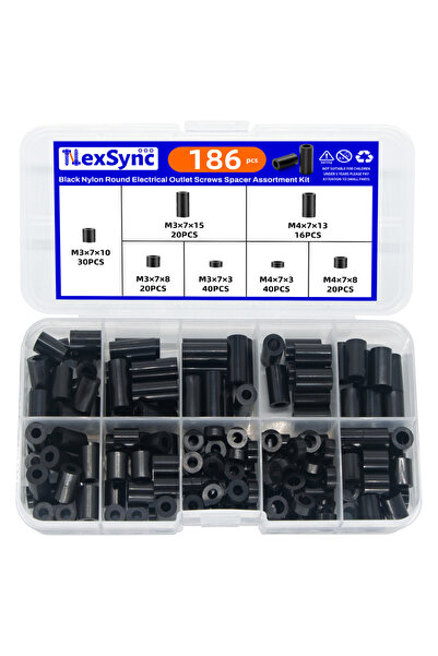 Choice 186pcs 186pcs Black Nylon Round Electrical Outlet Screws Spacer Assort...