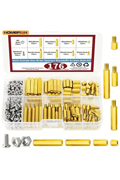 Choice طقم مكون من 176 قطعة، طقم مسامير وبراغي وصواميل M3 للوحة الأم، فاصل نح...