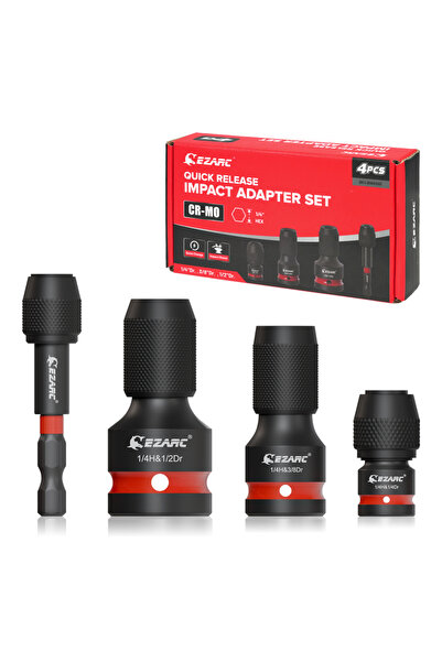 Choice black 4pcs Impact to 1/4 Hex Converter, 1/2 3/8 1/4 Inch Square Drive ...