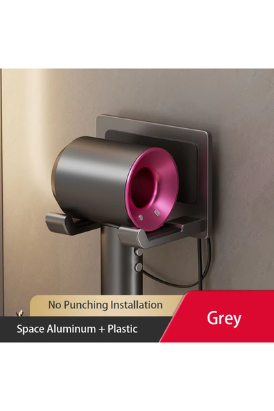 Choice رف تخزين مجفف الشعر الرمادي بدون ثقب، علاقة مجفف الشعر للحمام، رف تخزي...