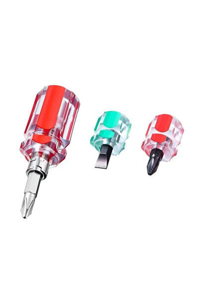 Choice مجموعة مفكات براغي قصيرة مكونة من 3 قطع برأس مسطح ورأس متقاطع 2 في 1 ل...