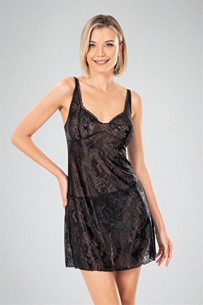 OBJE Women's Black Jacquard Nightgown