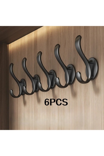Choice مجموعة من 6 خطافات سوداء للتثبيت على الحائط بدون حفر، مناسبة للمداخل، ...