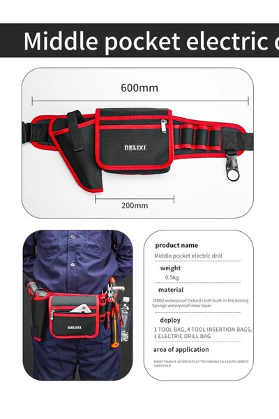DELIXI حقيبة أدوات كهربائية متينة متعددة الجيوب، مصنوعة من مواد عالية الجودة،...
