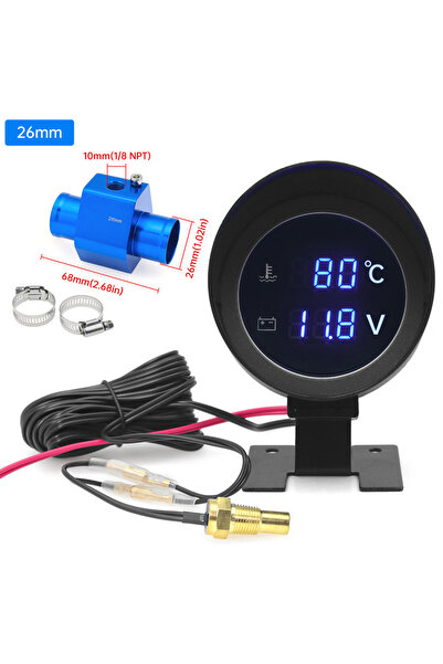 Choice10 with 26mm Blue LED Digital Water Temp Gauge 2 in 1 Round Voltmeter W...