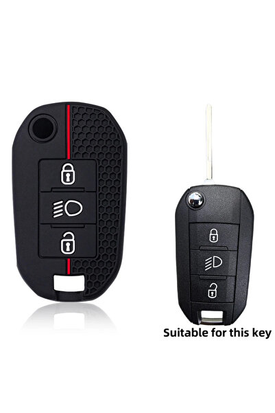 Choice غطاء مفتاح سيارة من السيليكون بخط أسود وأحمر، مناسب لسيارات سيتروين C5...