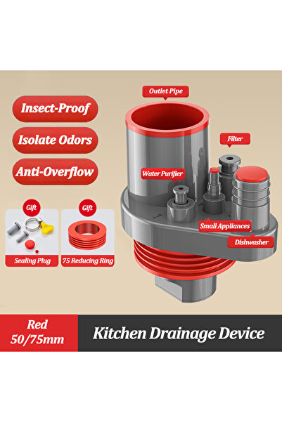 Choice1 وصلة أنبوب تصريف المطبخ الحمراء من النوع 2، خمسة في واحد، غسالة أطباق...